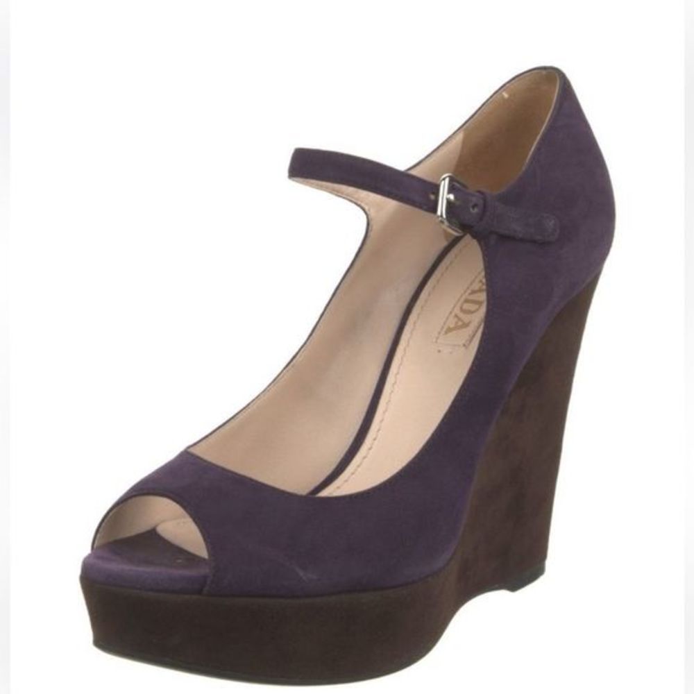 Purple Wedge Heel Mary Jane Shoes